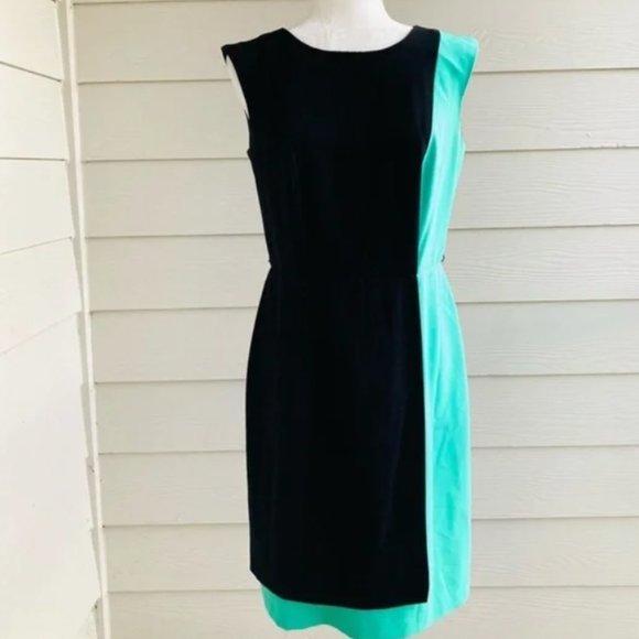 AB Studio Size 14 Abstract Mod Black and Green Midi Sheath Dress - Picture 1 of 6